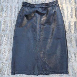VINTAGE 80s "MAGLIA FINE LEATHERS" Black Leather Midi Pencil Skirt, Sz. 4